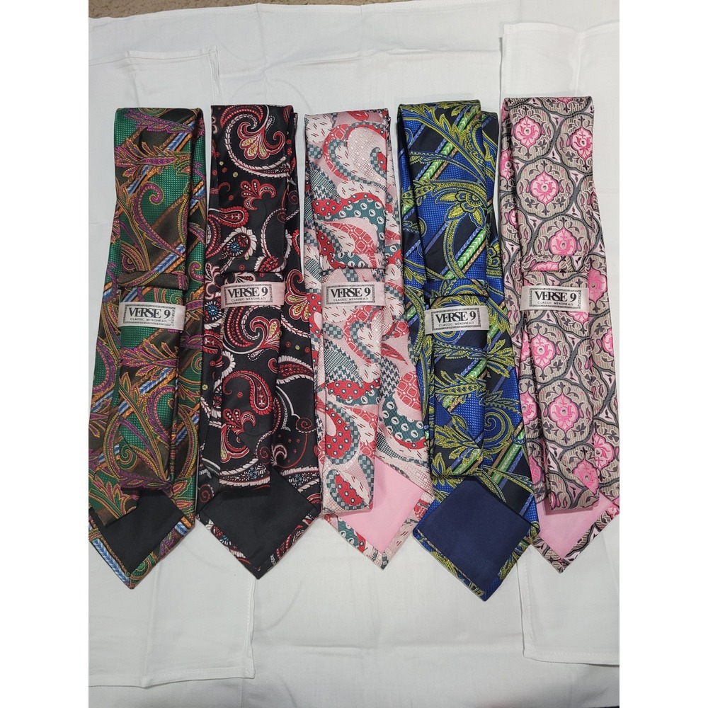 Verse 9 Mens Necktie Lot 5pc Paisley Medallion Multicolor Classic Menswear